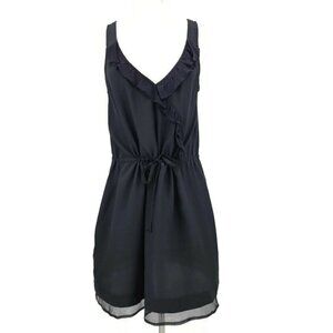New LA Made Black Silk Dress Womens Medium Mini Sleeveless Ruffles